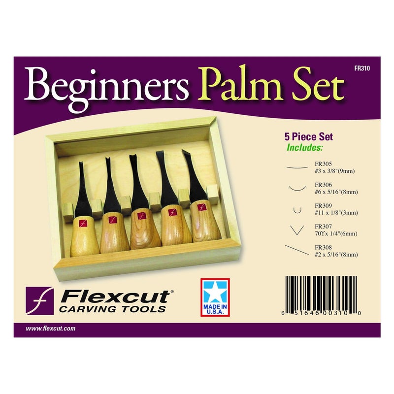 Flexcut Wood Carving Tools Beginners Palm Set of 5, FR310 Ash Hardwood Handles,1095 High Carbon Steel Blades, Box Included | Made in the U.S.A. - Image 2